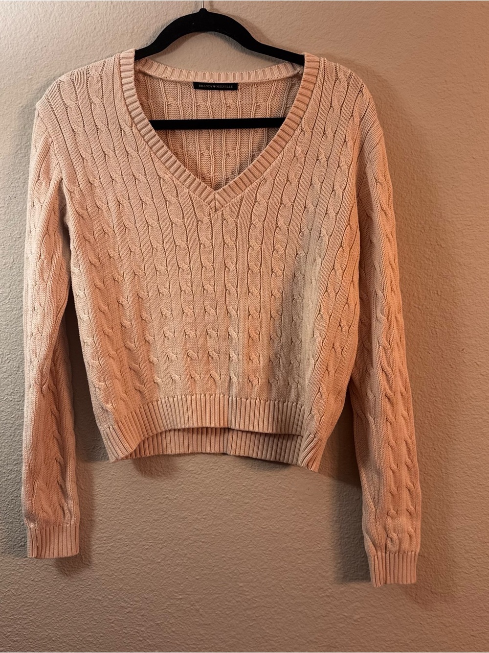 Brandy Melville Cable Knit V-Neck Sweater - Cream